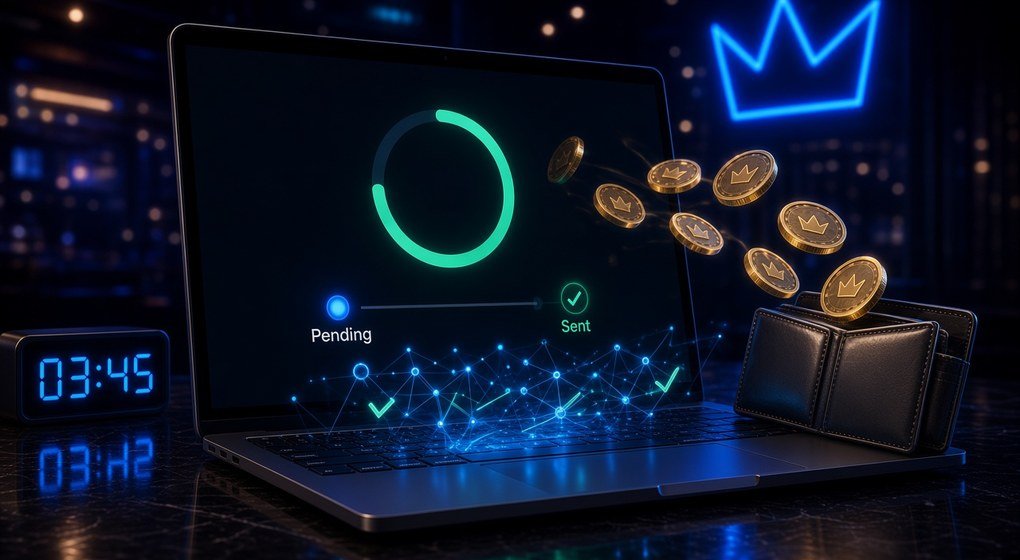 Withdrawal processing status with a clock and confirmation progress